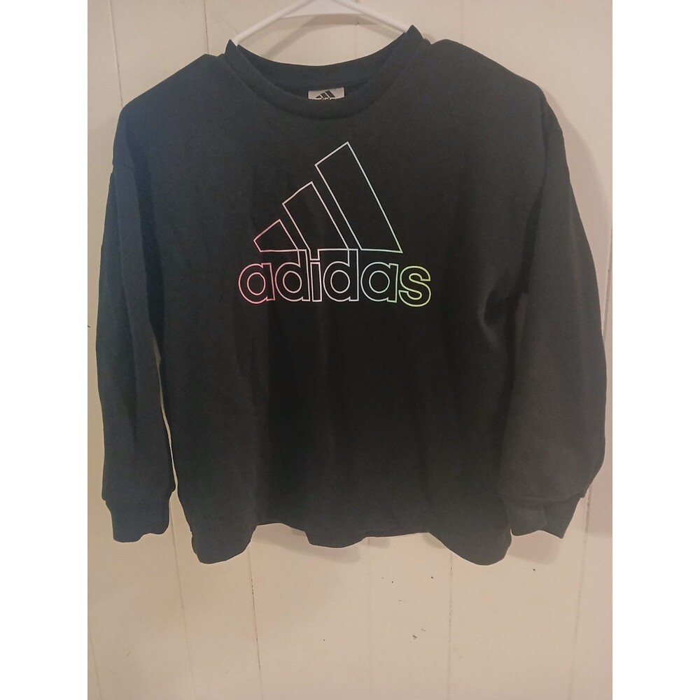 Adidas Black Sweatshirt Multicolor Logo Girls Small 7/8